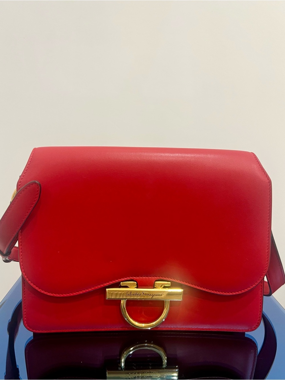 Salvatore Ferragamo Red Leather Gancini Shoulder Bag
